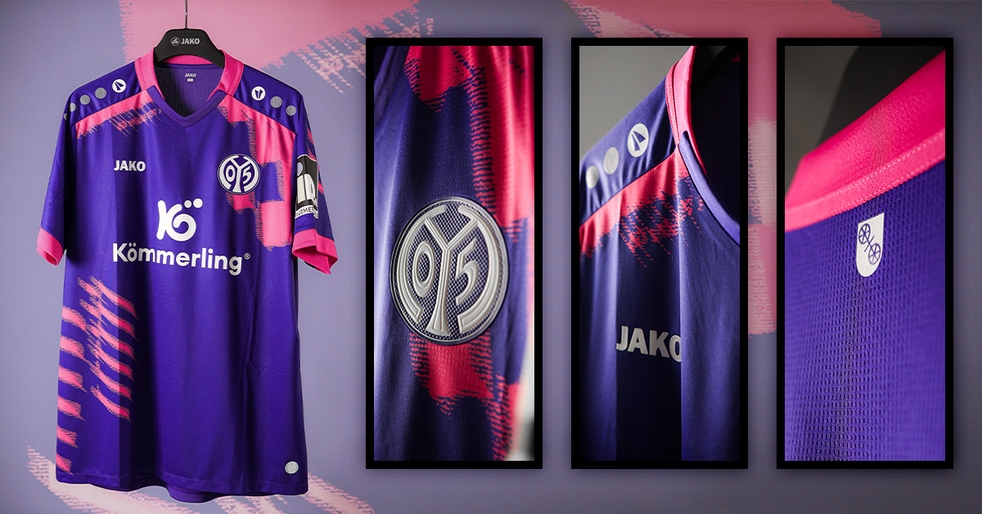 Retro in knalligem Lila und Blau: Das neue Auswärtstrikot des 1. FSV Mainz 05
